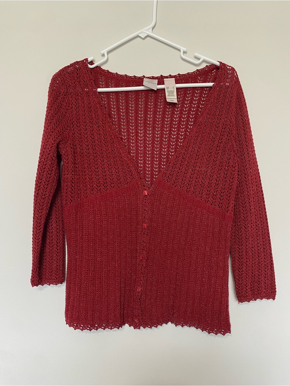 Vintage Emma James Burgundy Crochet Cardigan Sweater Size Small